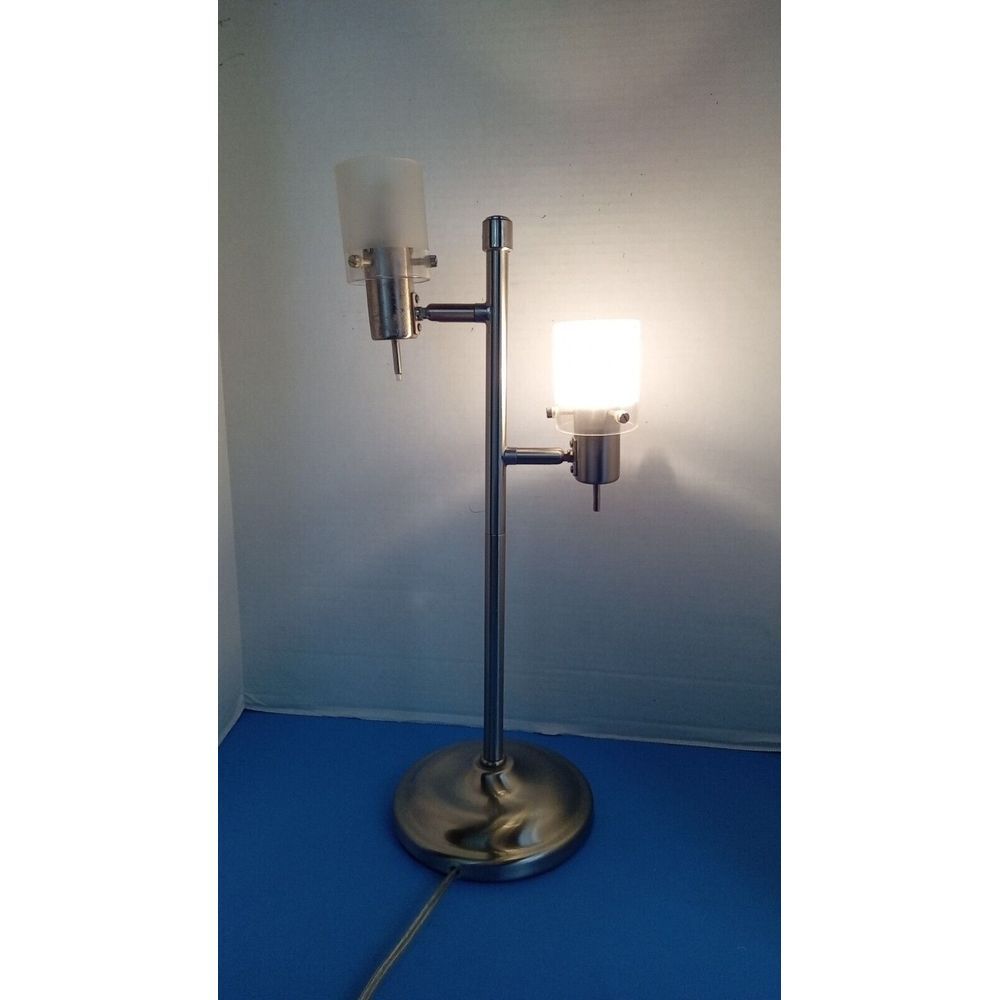 Modern Dual-Light Floor Lamp with Frosted Glass Shade Contemporary Nickel Finish